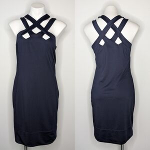 NWT Gretchen Scott navy blue Hotsie Totsie strappy  knee length dress S